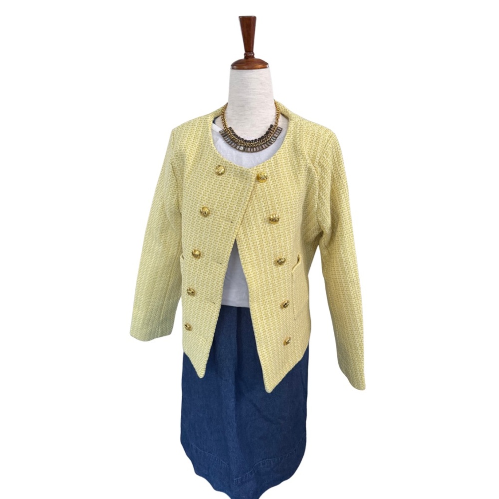 Butter Yellow Tweed Blazer Gold Crest Buttons
XL Old Money Preppy‎ Spring